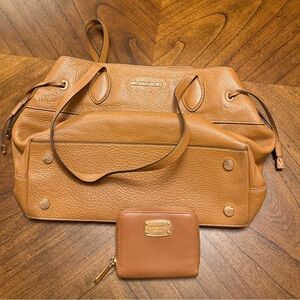 Michael Kors Tan Pebbled Leather Tote + Matching Wallet Set